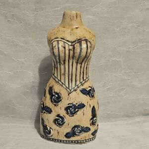 Ceramic Blue Floral Dress Bud Vase / Accent Piece